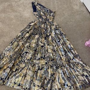 J. Crew Collection Gold one-shoulder silk-Lurex® dress in lily swirl